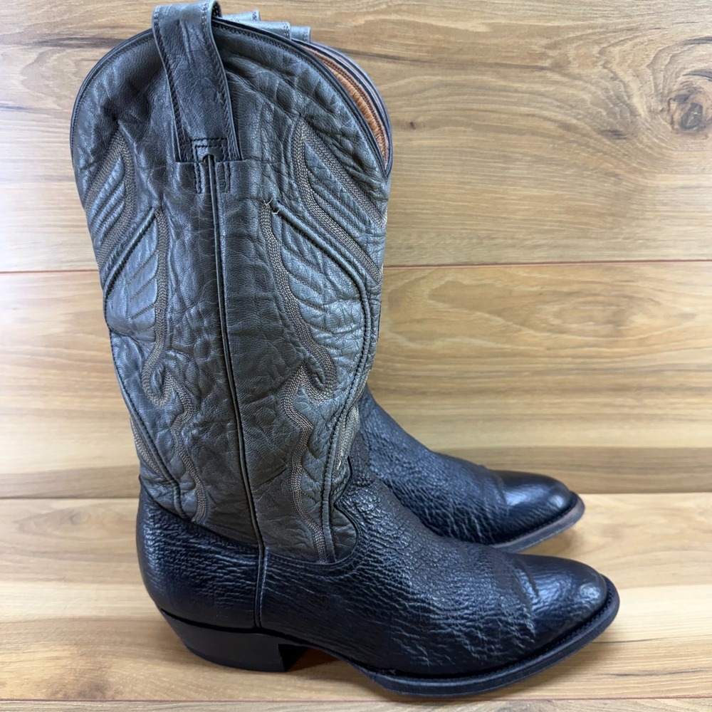 Montana Exotic Sharkskin Leather Cowboy Boots Mens 9.5 D Black Gray Vintage